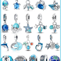 100% Real 925 Sterling Silver Ocean Series Crab Turtle Mermaid Charms Beads Fit Pandora Original Bracelets Bangle Jewelry Gifts