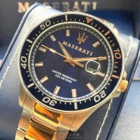 【MASERATI 瑪莎拉蒂】MASERATI手錶型號R8853140003(寶藍色錶面寶藍錶殼金銀相間精鋼錶帶款)
