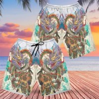 Japanese Samurai Beach Shorts Harajuku Fashion Short Pants For Men Hawaiian Trunks Warrior Trousers Knight Cat Ghost Boardshorts