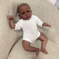60CM Already Finished Reborn Toddler Doll Cameron in Dark Skin Hand Painting Hair Handmade Lifelike Doll Same as the Pictures