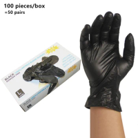 100PCS Disposable Black Nitrile Gloves For Tattoo Kitchen Mechanic Laboratory Safety Waterproof Powder-Free Tattoo nitrile glove