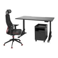 UPPSPEL/MATCHSPEL 書桌，椅子/抽屜組, 黑色, 140x80 公分