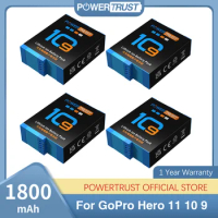 PowerTrust 3.85V 1800mAh Battery for GoPro Hero10 Hero11 Hero9 Hero12,For Go Pro Hero 10 Black Camera Batteries With Storage Box