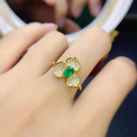 Natural Emerald Ring Women's Luxury 925 sterling silver Gold Wedding Ring Jewelry Valentine's Day Ring gift