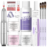 SAVILAND Acrylic Nail Kit with Nail Tips - 3 Colors Acrylic Powder Liquid Set 100pcs Half Cover Fals