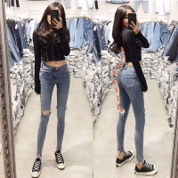 Seluar Pensel Koyak, Rekaan Unik, Gaya Musim Panas Bergaya, Pinggang Tinggi, Regangan Ketat, Seluar 