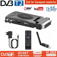 Mini TDT H.265 HD Receiver Ground TV Decoder DVB-T2 SCART Terrestrial Digital TV Tuner HEVC 265 1080p Set Top Box DVB T2 for EU