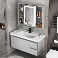 Toilet Storage Cabinet With Mirror Bathroom Sink Toilet CabGood Fast To SG inet Waterproof Stainless Steel Bathroom Cabinet With Mirror Sink Thickened Alumimum Stone Plate Ceramic Whole Washbin Cabinet Combinat Package  浴室柜