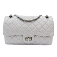 【二手名牌BRAND OFF】CHANEL 香奈兒 銀色 菱格紋 牛皮 2.55 鍊帶 肩背包 A37586