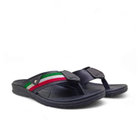 Guerman x Alona | Sandal Pria Wb Leather Black | Sendal Jepit Kasual Santai