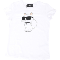 KARL LAGERFELD 小童裝 貓咪側身印花白色莫代爾棉質TEE T恤