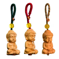 Wooden Buddha Statue Keychain Pendant Handmade Meaningful Gift 2.8inch Long