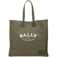 BALLY Crystalia XL 字母印花皮標帆布托特包(墨綠色)