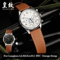 High Quality Plain Leather Watchband For Longines Creator L2.921 L4.911 IWC Omega Genuine Cowhide Watch Strap 20mm Black Brown