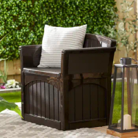 31 Gallon Outdoor Backyard Garden Patio Seat Storage and Bench Chair with Arm Rest, Java