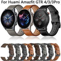 22mm Watch Band For Huami Amazfit GTR 4/3/3 Pro/2/47mm/Stratos 3 Leather Bracelet Correa For Amazfit GTR4 GTR2 Strap Replacement