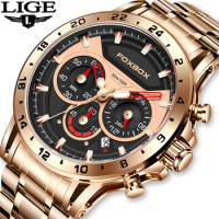 LIGE Watch Men Luxury Stainless Steel Waterproof Quartz Wrist Watch Man Fashion Men's Military Watch Casual Sport Chronograph