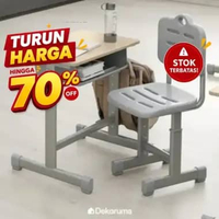 Dekoruma LOGAN Set Meja dan Kursi Belajar Modern / Set Meja Kursi Siswa Les Sekolah MDF - Abu-abu