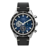 Jam Tangan Pria Timex Waterbury TW2Y18600 Traditional Chronograph Blue Dial Black Leather Strap Mult