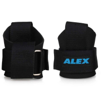 【ALEX 護具】護腕助力帶-一雙 台灣製 重量訓練 健身 硬舉 舉重 蹲舉 抓舉 健力 黑藍(A-3401)