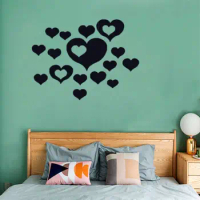 16Pcs/set 3D Heart Shaped Mirror Stickers Decorative Heart Shaped Acrylic Wall Stickers Mirror Design Removable Love Art Mural