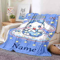 Sanrio Cinnamoroll Customized Name Flannel Blanket - 100% Polyester, Soft & Cozy, All Seasons, Digit