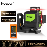 Huepar 3D Red Laser Level 360 Vertical Horizontal Cross Line Self-leveling 8 Lines Lasers 2*360 Level &amp; Laser Detector Receiver