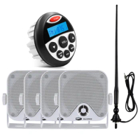 Marine Waterproof Radio Stereo Audio Bluetooth Receiver Car MP3 Player+2Pairs 4" Marine Speakers+FM Antenna For ATV Motorcycle