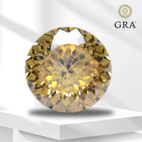 Moissanite Stone Yellow Color Round Shape 100 Faceted Cut Lab Grown Diamond for DIY Jewelry Making with GRA Report