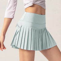 Solid Color Soft Tennis Skort With Pocket Women Sweatwicking Sport Short Skirt Comprehensive Training Fitness Jogging Breathable