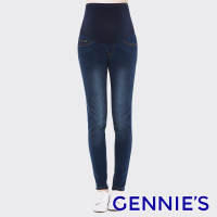 【Gennies 奇妮】刷色修身彈性窄管牛仔褲(藍T4E03)