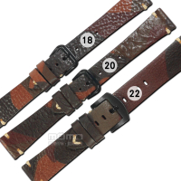 【Watchband】18.20.22mm / 各品牌通用 復刻迷彩 舒適百搭 真皮錶帶(深棕色)