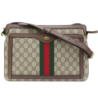 【二手名牌BRAND OFF】GUCCI 古馳 烏木色 PVC塗層帆布 OPHIDIA GG 風琴式 肩背包 #523354