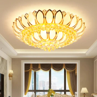 Modern Lotus Crystal Ceiling Lights Fixture American Palace Flower Ceiling Lamps LED Lamp 3 White Lights Dimmable Diameter 120cm
