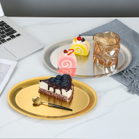 ins韓式金屬橢圓盤 不銹鋼圓形甜品蛋糕盤點心盤咖啡廳托盤收納盤