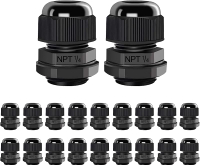 AIRIC 12 Pcs 1/2" NPT Cable Glands Nylon PA66 IP68 Waterproof Adjustable Power Strain Relief Cord Gr