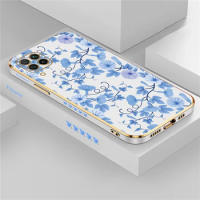 Flowers Side Pattern Phone Case For Huawei Nova 7i 5i 8i 7 SE 9 3 4 Y70 10 Pro 5T Plating Square Silicone Soft Cover Funda