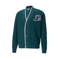 Puma 針織外套 Team 綠 白 滾邊 學院風 內刷毛 美式 復古 V領 53890224