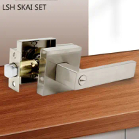 Bathroom Door Handle Three-lever Lock Solid Zinc Alloy Square Door Lock Bedroom Mute Single Tongue Lockset Home Hardware Fitting