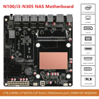 6-Bay N100 i3-N305 NAS Motherboard 12th Gen Intel 4x i226-V 2.5G 2*NVMe 6*SATA3.0 DDR5 Mini ITX Router Mainboard PCIex1 Type-C