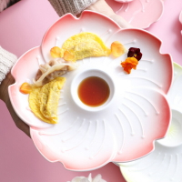 餃子盤創意櫻花盤日式釉下彩水餃盤大號裝蝦盤陶瓷盤網紅盤子家用