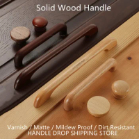 Walnut / Beech Kitchen Cabinet Handle Drawer Solid Wood Furniture Wooden Door Drawer Knobs Cupboard Handles For Furniture