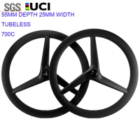 700c Carbon Tri Spoke Wheelset Tubeless For Road V Or Disc Brake Track Triathlon Time Trial Carbon Wheels
