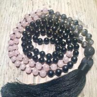 SELF LOVE RoseQuartz Mala Labradorite Necklace108 Mala Beads Necklace Tassel Meditation Beads Hand Knotted Long Necklaces