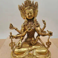 Seven-inch bronze statue of Victory Buddha mother three heads and eight arms Tantric Buddha statue wholesale