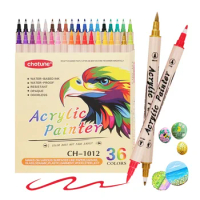 12-36 Colors Acrylic Paint Markers Pens Brush Dual Tip,Acrylic Paint Pen Brush Tip and Fine Tip,Art Markers Supplies for Rock
