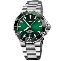 Oris豪利時 Aquis 時間之海潛水300米日期機械錶-綠水鬼x銀/43.5mm 0173377304157-0782405PEB 母親節送禮推薦