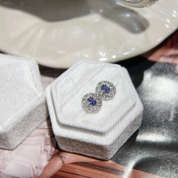 Anting-anting perak sterling S925 dengan batu biru tanzanite, safir dan zamrud, barang kemas halus, 