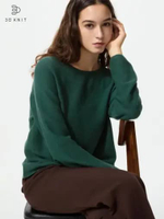 UNIQLO Sweater Wanita Katun Rajut Cotton 3D Knit Kerah Bulat Crew Neck GREEN S