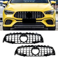 Black Front Upper Grille For Mercedes Benz CLA C118 CLA180 CLA200 2020 2021 GT R Style Mesh Grill Car Accessories ABS Plastic